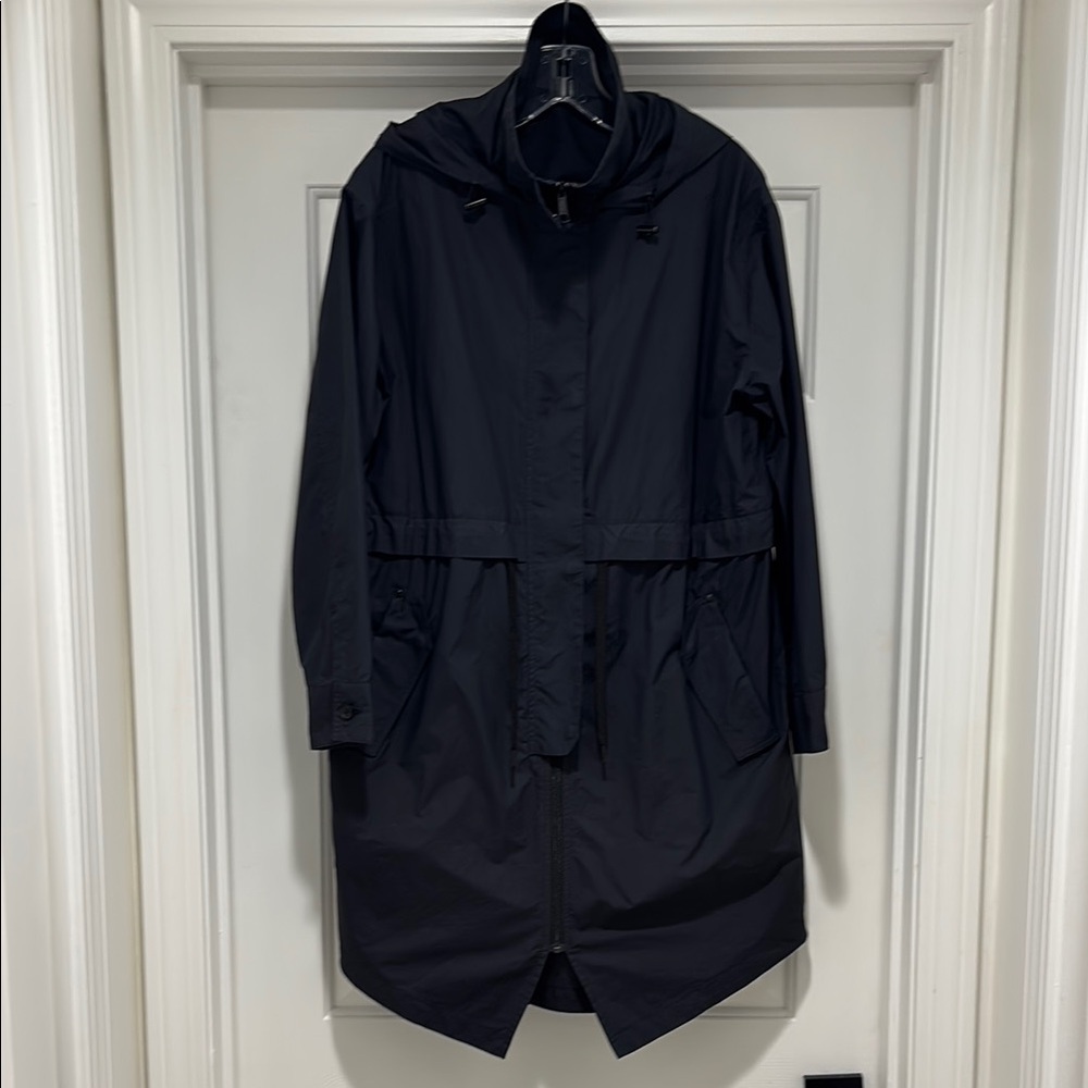 Everlane Blue Trench Coat Raincoat with High Collar Cinched Waist Size S